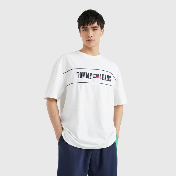 Tommy Hilfiger Tommy Jeans 男装纯棉刺绣字母美式复古宽松平纹短袖上衣t恤16309 In White