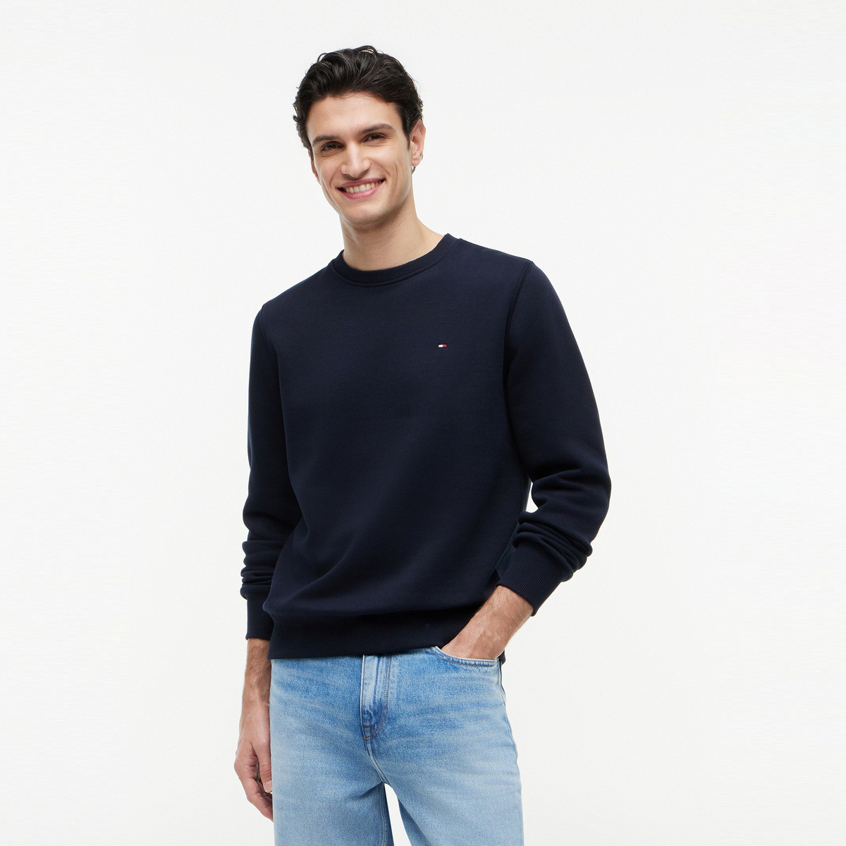 TOMMY HILFIGER Tommy Hilfiger26秋新款男通勤简约小绣标纯色圆领套头衫抓绒卫衣
