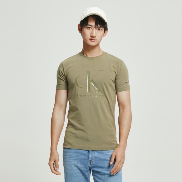 Calvin Klein Ck Jeans夏季男士休闲圆领同大身色胶质logo透气短袖t恤j322144 In Green