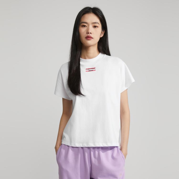 Calvin Klein Ck Jeans春夏女士时尚休闲字母印花纯棉短袖t恤j222178 In White