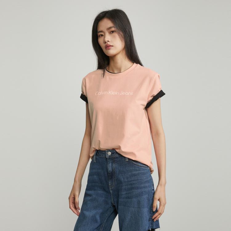 Calvin Klein Ck Jeans夏季女士经典百搭圆领简约印花微弹休闲短袖t恤j219146 In Pink
