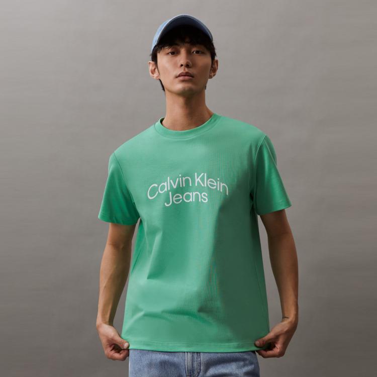 Calvin Klein Ck Jeans24春夏男士休闲通勤字母印花纯棉宽松短袖t恤j325572 In Green