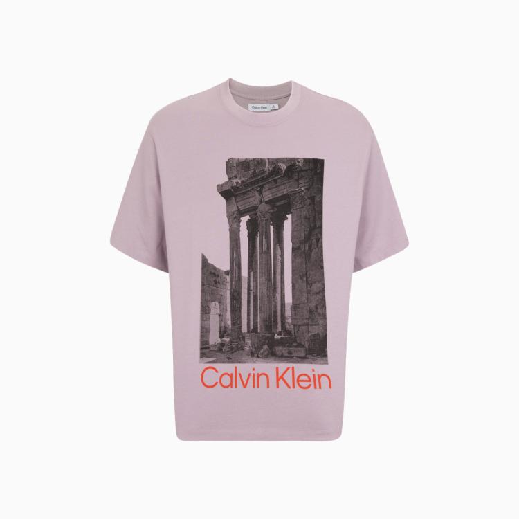 Calvin Klein 【简约系列】ck Jeans夏男女情侣中性纯棉印花落肩短袖t恤40710st In Pink