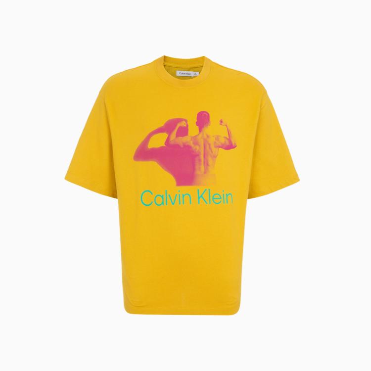 Calvin Klein 【简约系列】ck Jeans夏季男女情侣中性印花棉质短袖t恤40713st In Yellow