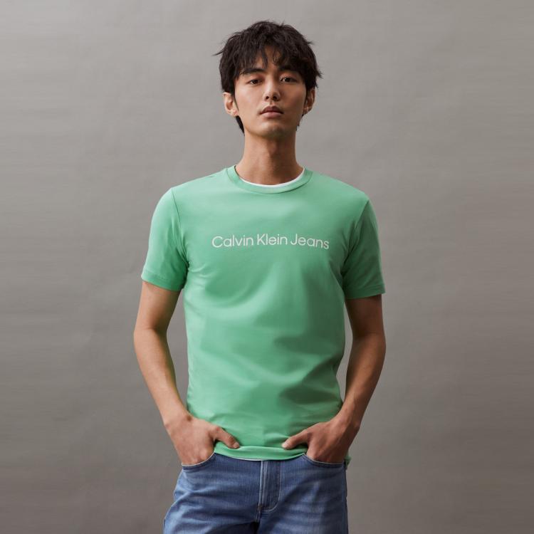 Calvin Klein Ck Jeans夏季男女情侣中性年轻多色印花修身打底短袖t恤j320931 In Green