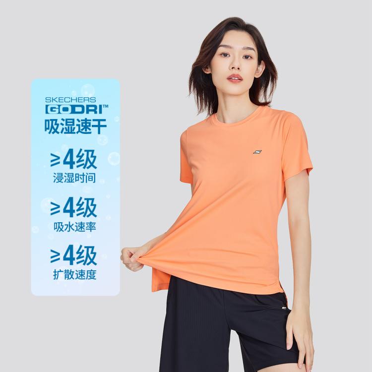 Skechers 【吸湿速干】24年新款春季短袖t恤衫女运动t恤女式t恤短袖女 In Orange