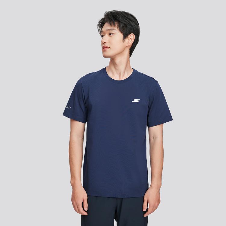 Skechers 【亲肤柔软】24年男士短袖衫针织短袖t恤衫触感舒适夏季 In Blue