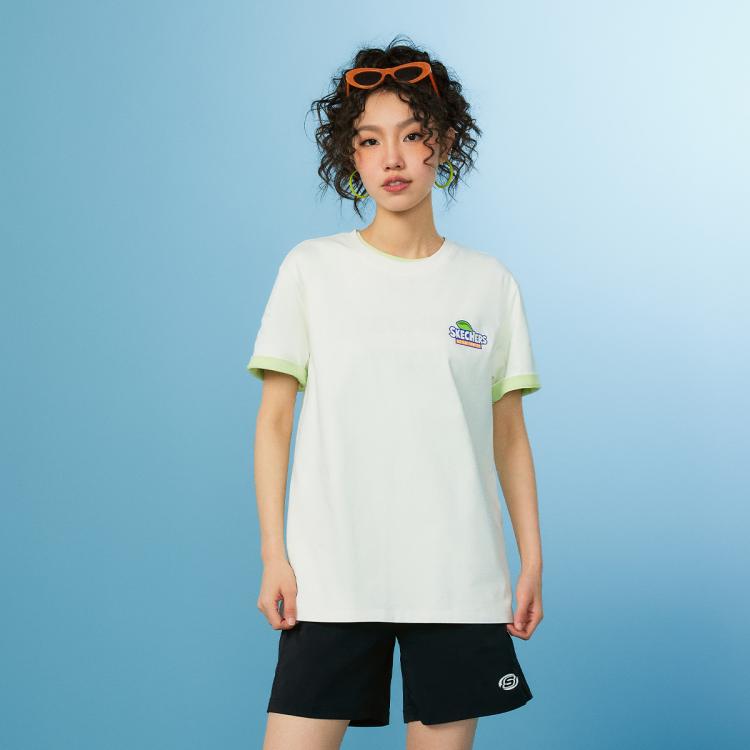 Skechers 【舒适百搭】24年男女同款短袖衫针织短袖t恤衫时尚运动夏季 In White