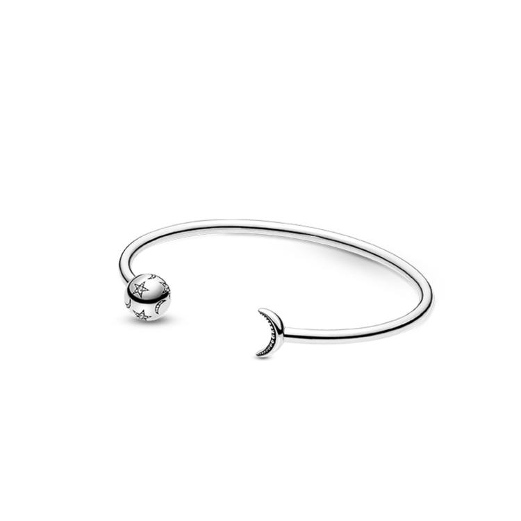PANDORA 潘多拉星月开口925银手镯可叠戴手串轻奢高