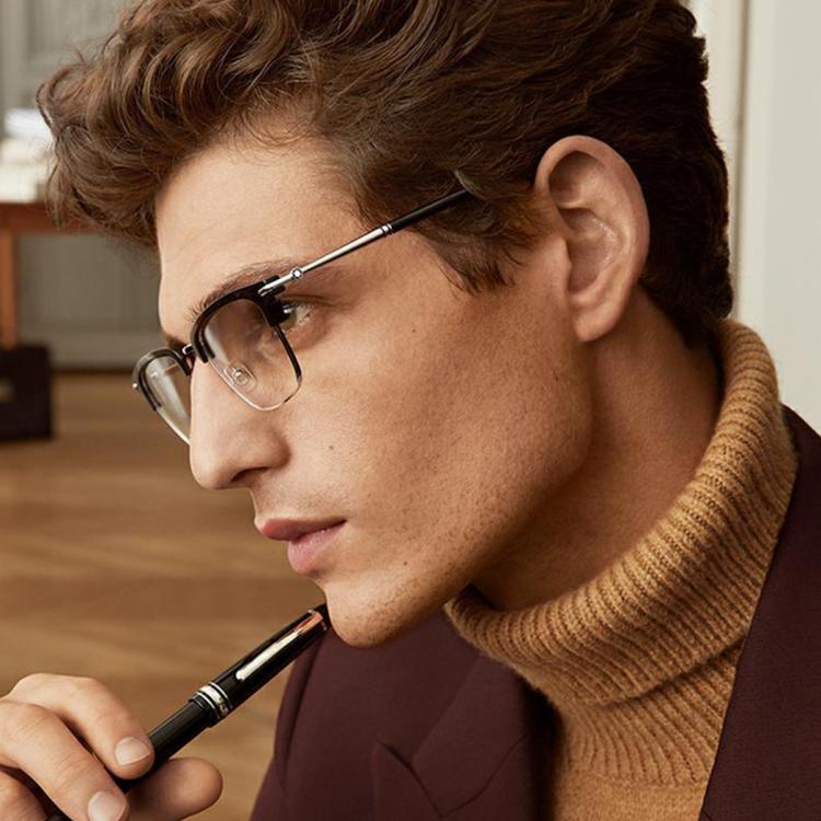 MONTBLANC 眼镜架男女光学金属眉线近视眼镜框MB0243O