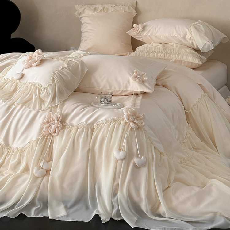 棉朵 加厚牛奶绒婚庆四件套时尚床品结婚被套床单公主风蕾丝花边床套件