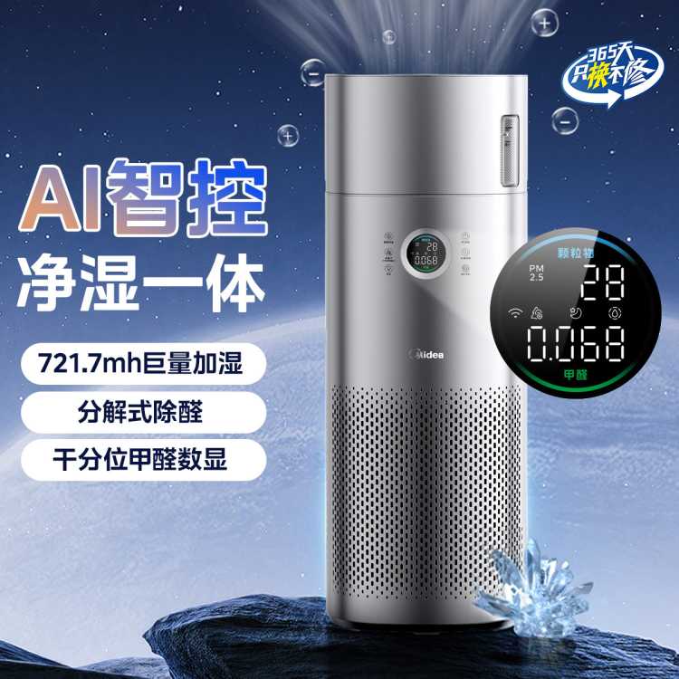 美的 除甲醛空气净化器除烟味一级能效全域除菌净化加湿一体机