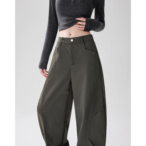 诺米美物 美式潮流复古工装休闲裤女春夏季高腰直筒飘带宽松拖地阔腿长裤 图片 3
