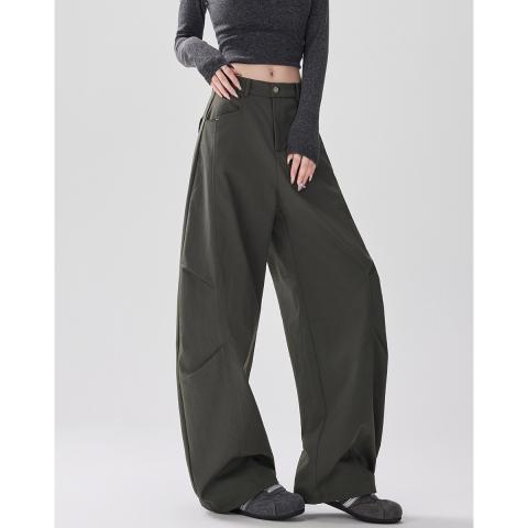 诺米美物 美式潮流复古工装休闲裤女春夏季高腰直筒飘带宽松拖地阔腿长裤 图片 6