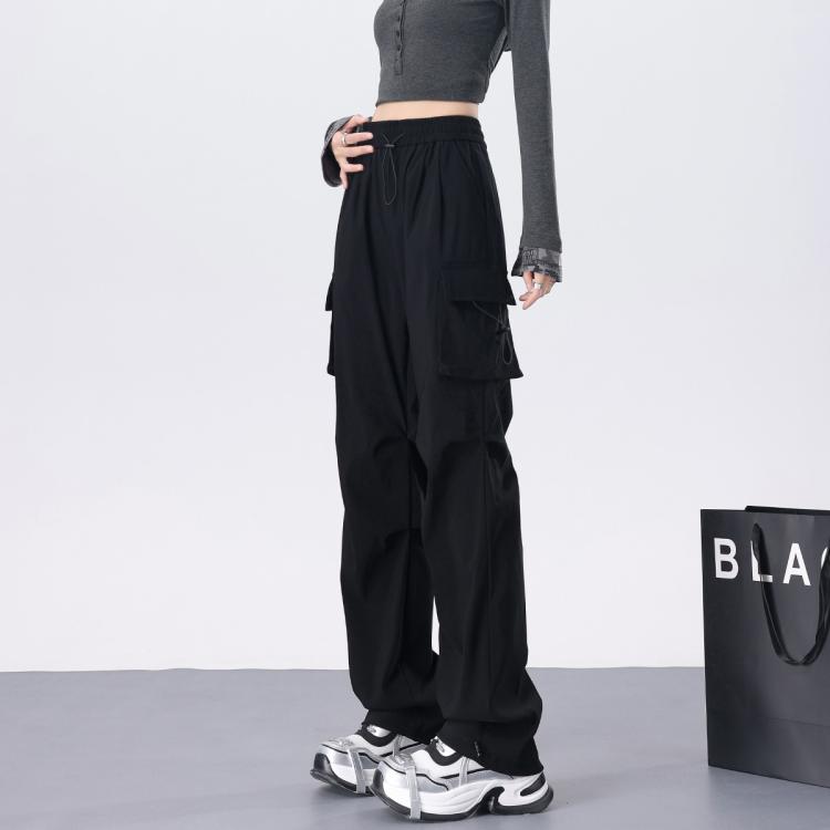 町缇 【两种厚度】美式窄版工装裤秋冬加绒抽绳两穿束脚登山运动裤子女