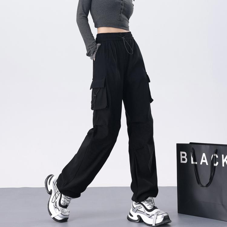 町缇 【两种厚度】美式窄版工装裤秋冬加绒抽绳两穿束脚登山运动裤子女