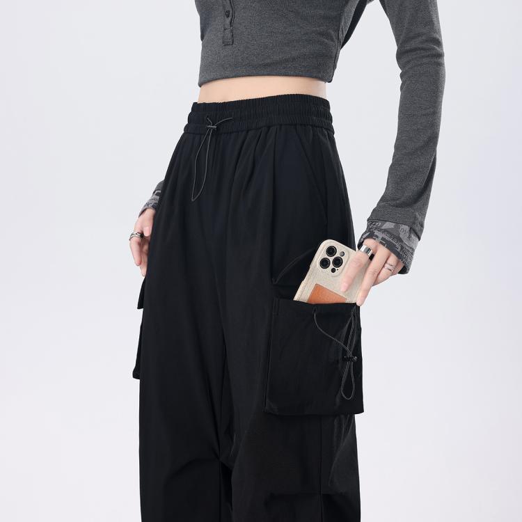 町缇 【两种厚度】美式窄版工装裤秋冬加绒抽绳两穿束脚登山运动裤子女