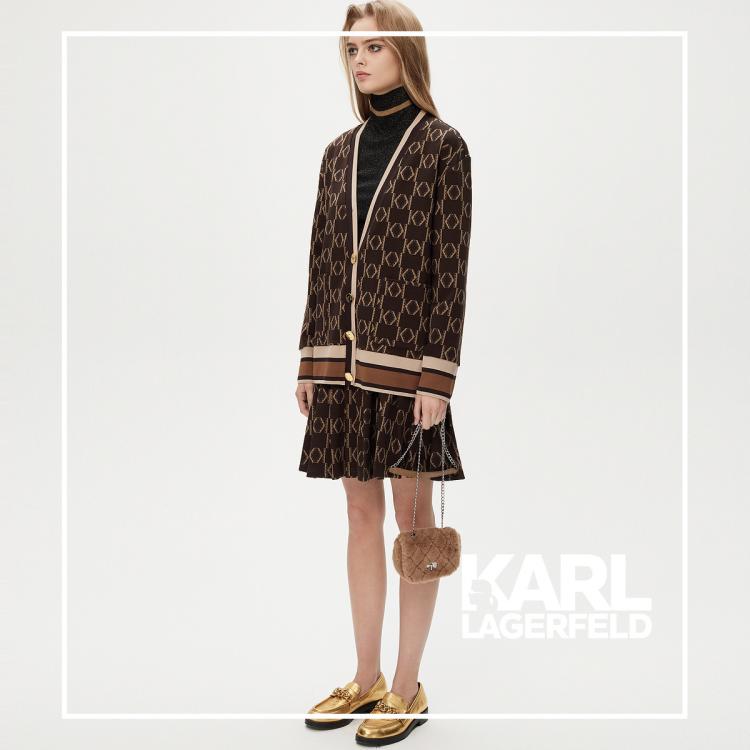 Karl Lagerfeld 【老佛爷】经典复刻双k提花开襟毛衫 In Brown