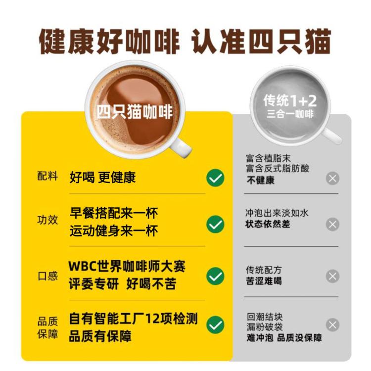 四只猫 特浓拿铁咖啡速溶三合一0植脂末0添加 加倍浓郁熬夜加班来一杯 图 4