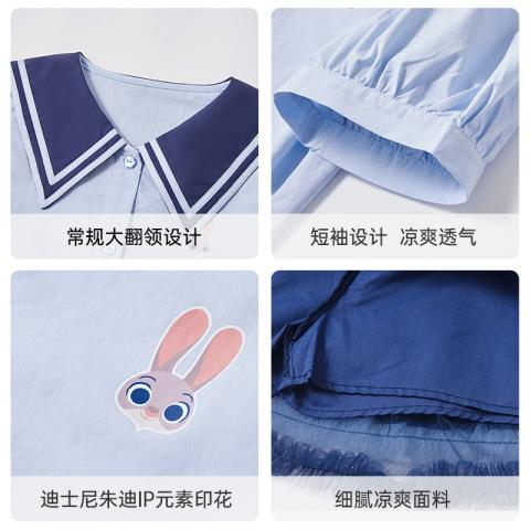 迪士尼 【疯狂动物城】朱迪兔学院风套装女童夏季新款衬衫网纱半裙两件套 图片 7