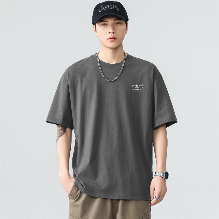 JEEP 【重磅100%棉】T恤男士短袖夏季宽松舒适运动纯棉透气上衣服
