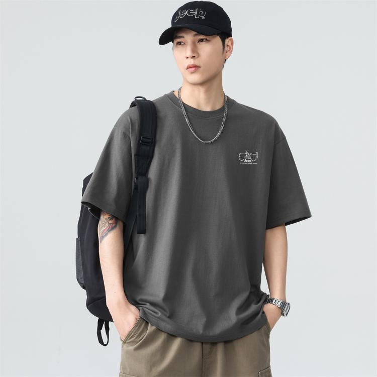 JEEP 【重磅100%棉】T恤男士短袖夏季宽松舒适运动纯棉透气上衣服