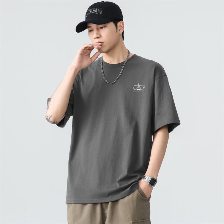 JEEP 【重磅100%棉】T恤男士短袖夏季宽松舒适运动纯棉透气上衣服