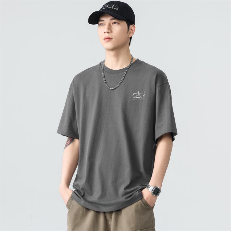 JEEP 【重磅100%棉】T恤男士短袖夏季宽松舒适运动纯棉透气上衣服