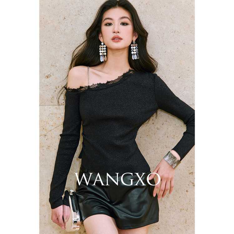 WANGXO ��˿б����˿������֯��Ů�ɲ�ж�����������װ����֯T����Ů 280Ԫ