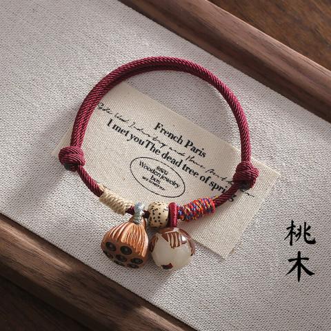 诺米美物 桃木莲蓬菩提莲花珠手绳复古轻奢高级感本命红色手绳礼物男女同款 图片 4