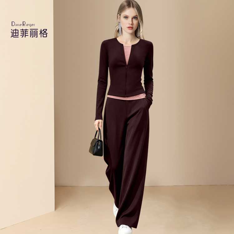迪菲丽格 时尚巨显瘦套装女春秋季假两件上衣休闲裤两件套