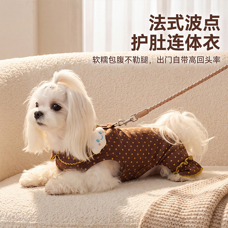 嬉皮狗 秋冬季狗狗衣服云朵波点可牵引包肚衣比熊西高地小型犬宠物连体衣