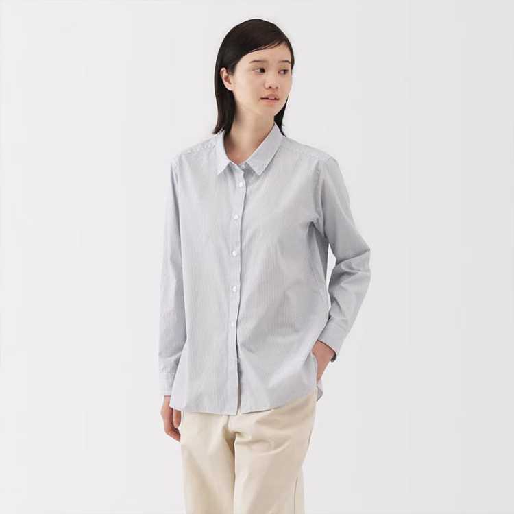MUJI无印良品 女式 水洗 平纹 衬衫领长袖衬衫衬衣女款秋季女装外套