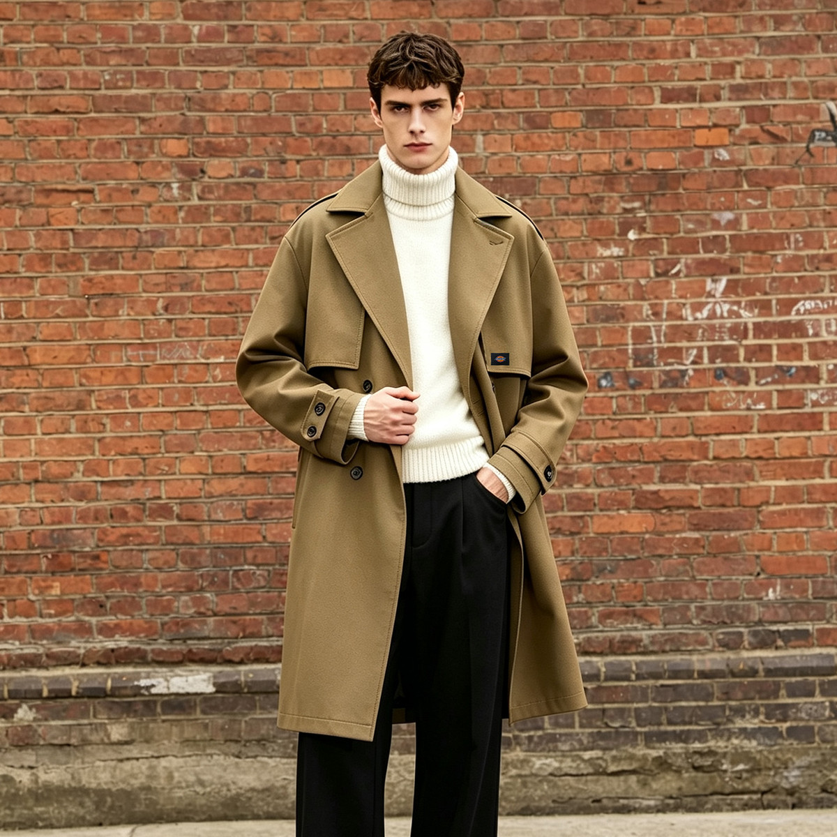 Dickies 【双排扣设计】美式复古男式翻领长风衣慵懒宽松日常百搭休闲外套