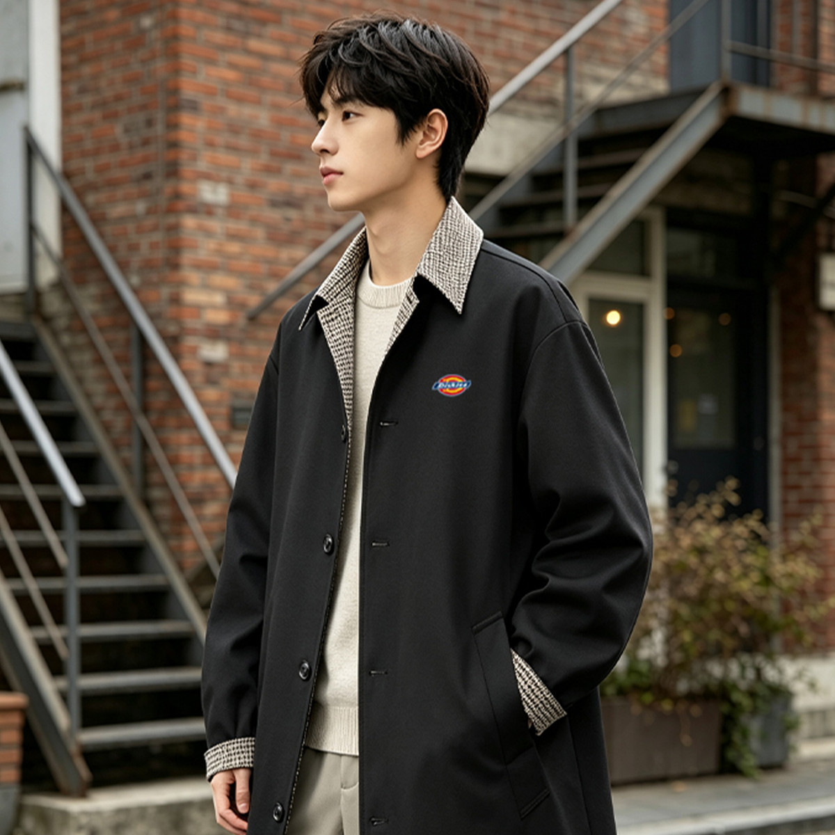 Dickies 【单排扣设计】男式翻领风衣英伦风时尚百搭慵懒宽松日常休闲外套