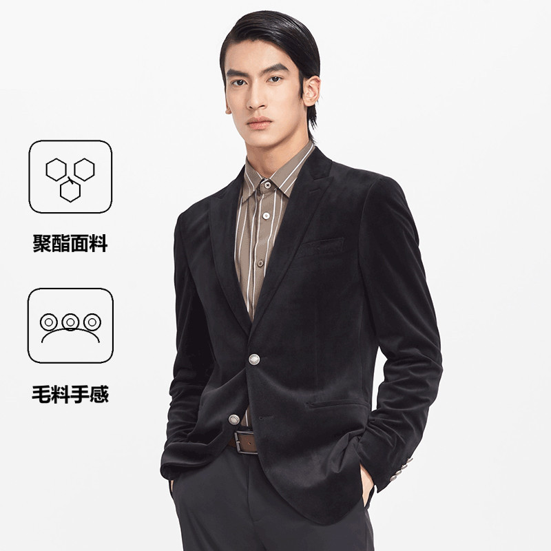 七匹狼 男士秋冬商务休闲西装领修身丝绒单西男式西服外套