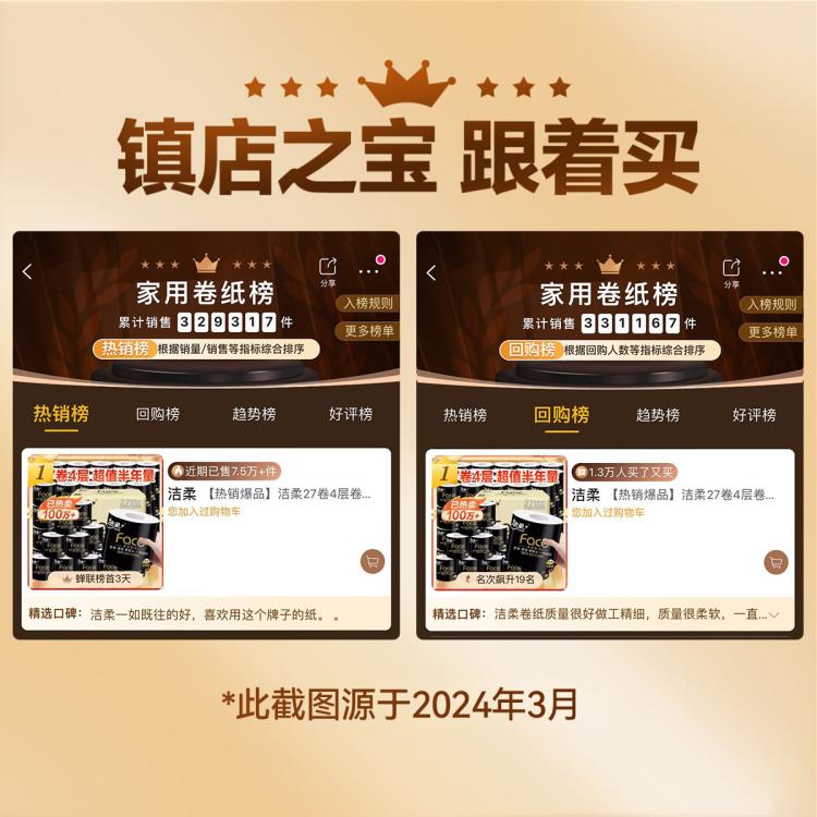 洁柔 【热销爆品】洁柔27卷4层卷纸卫生纸卷筒纸有芯卷纸家用纸巾整箱