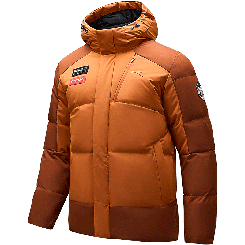 安踏 【冰甲羽绒】防泼水90%鸭绒羽绒服男冬季保暖红色保暖羽绒上衣 375元