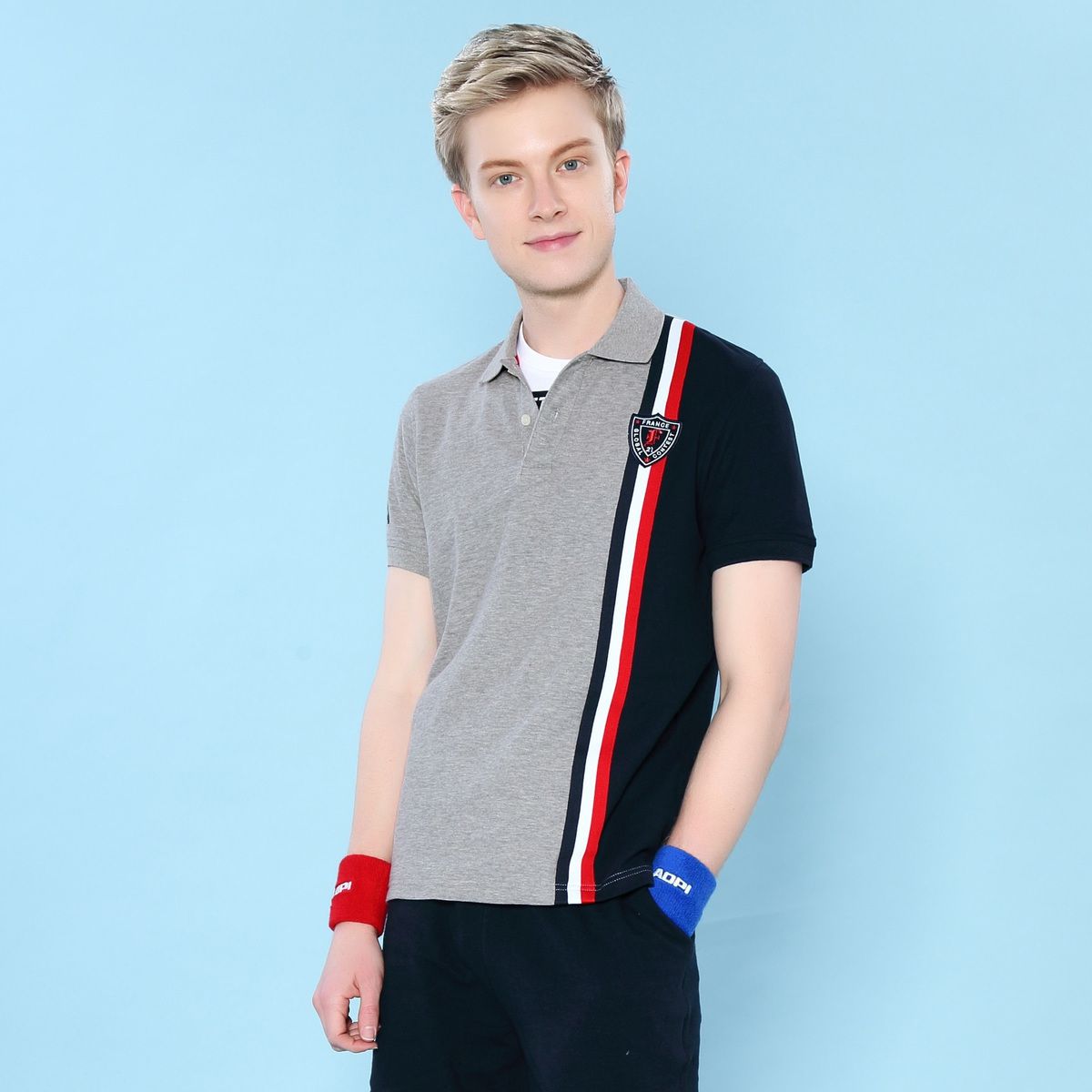 堡狮龙18春夏新款男装刺绣条纹休闲翻领短袖polo男