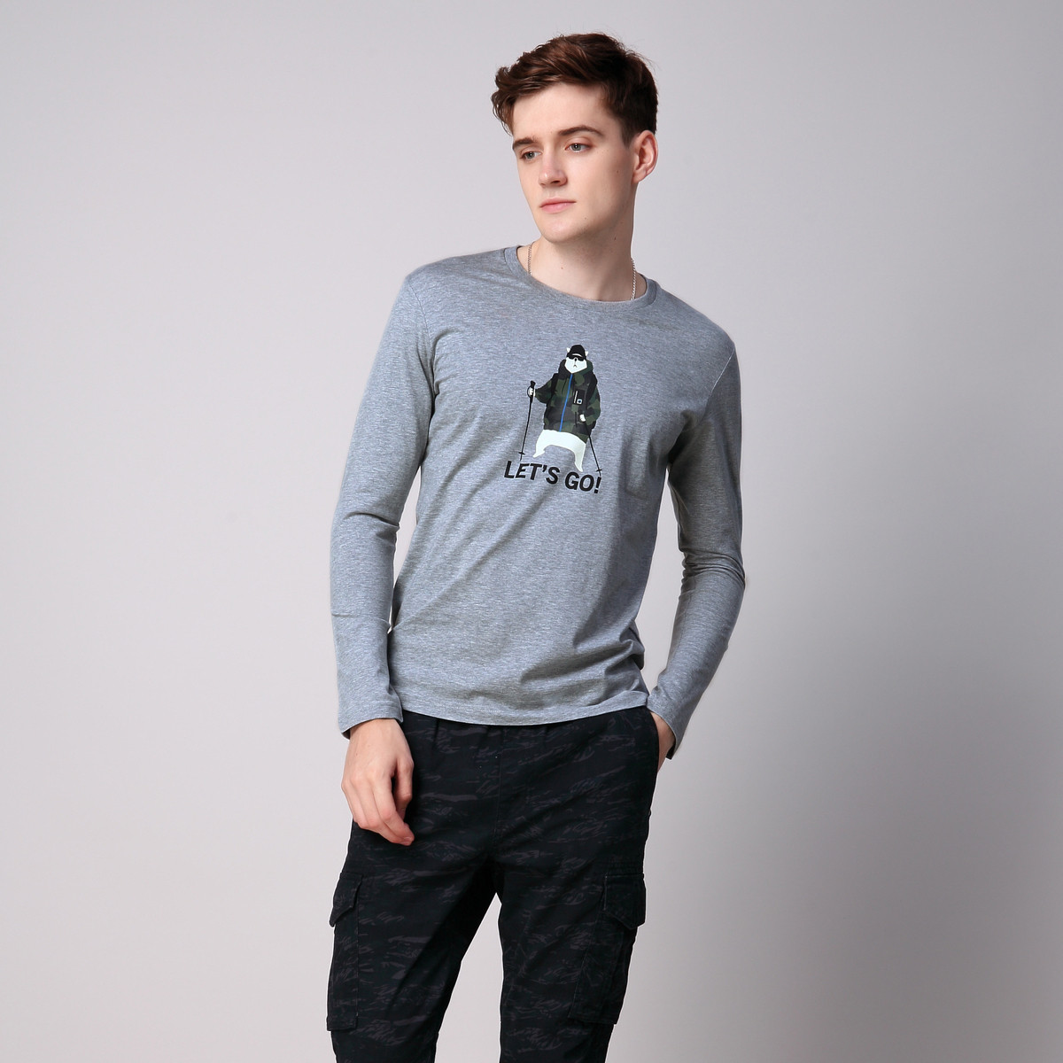 惊喜再来-堡狮龙男装专场 堡狮龙18秋季新款男装圆领休闲印花长袖t恤