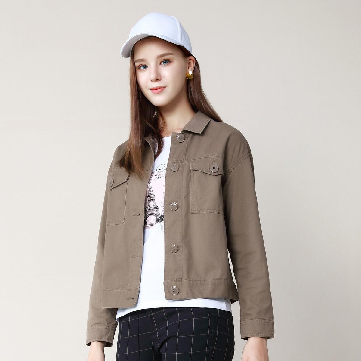 堡狮龙女装翻领短款女士休闲长袖外套2019初秋新款