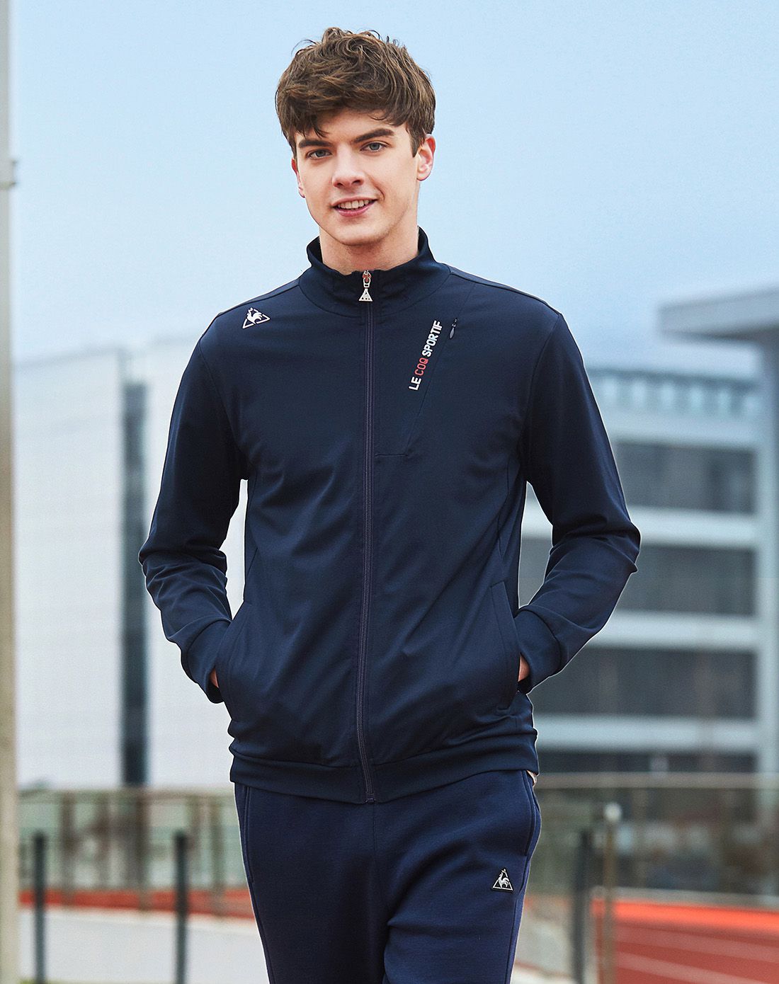 乐卡克法国公鸡印花立领开衫运动外套男