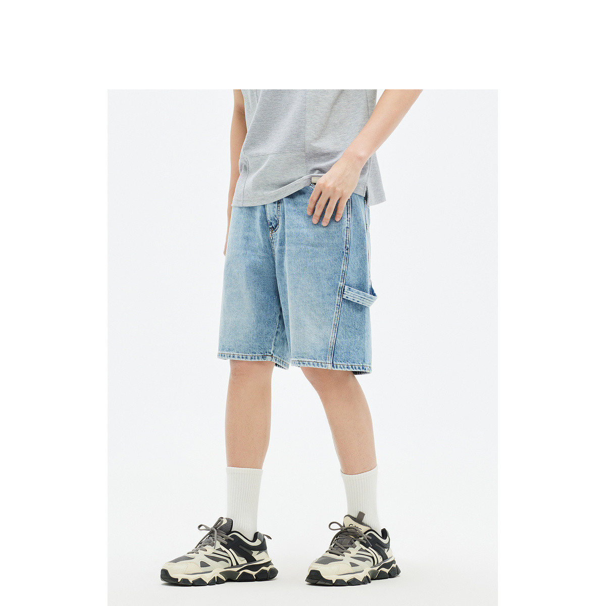 【商场同款】GXG男装夏季休闲宽松直筒版浅色牛仔裤短裤