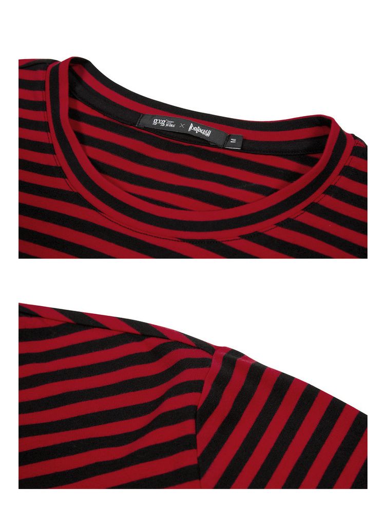 秋季红黑条纹长袖t恤