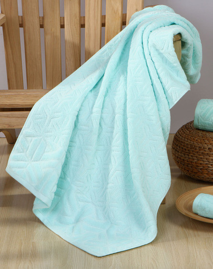 水星家纺伊尔玟印度进口全棉提花浴巾(蓝色)