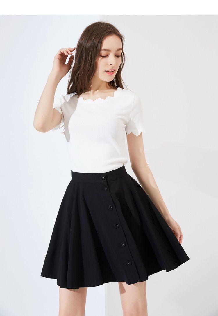 秋水伊人单排扣伞裙纯色半身裙短裙短款裙子