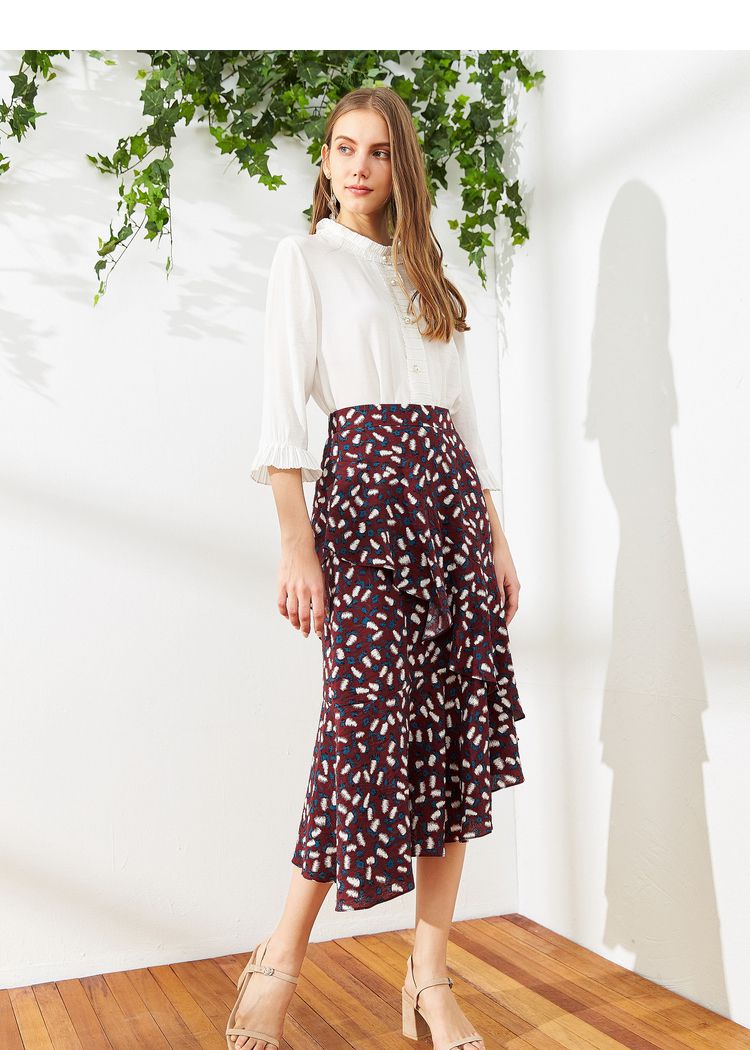 秋水伊人荷叶边裙子中长款a字裙