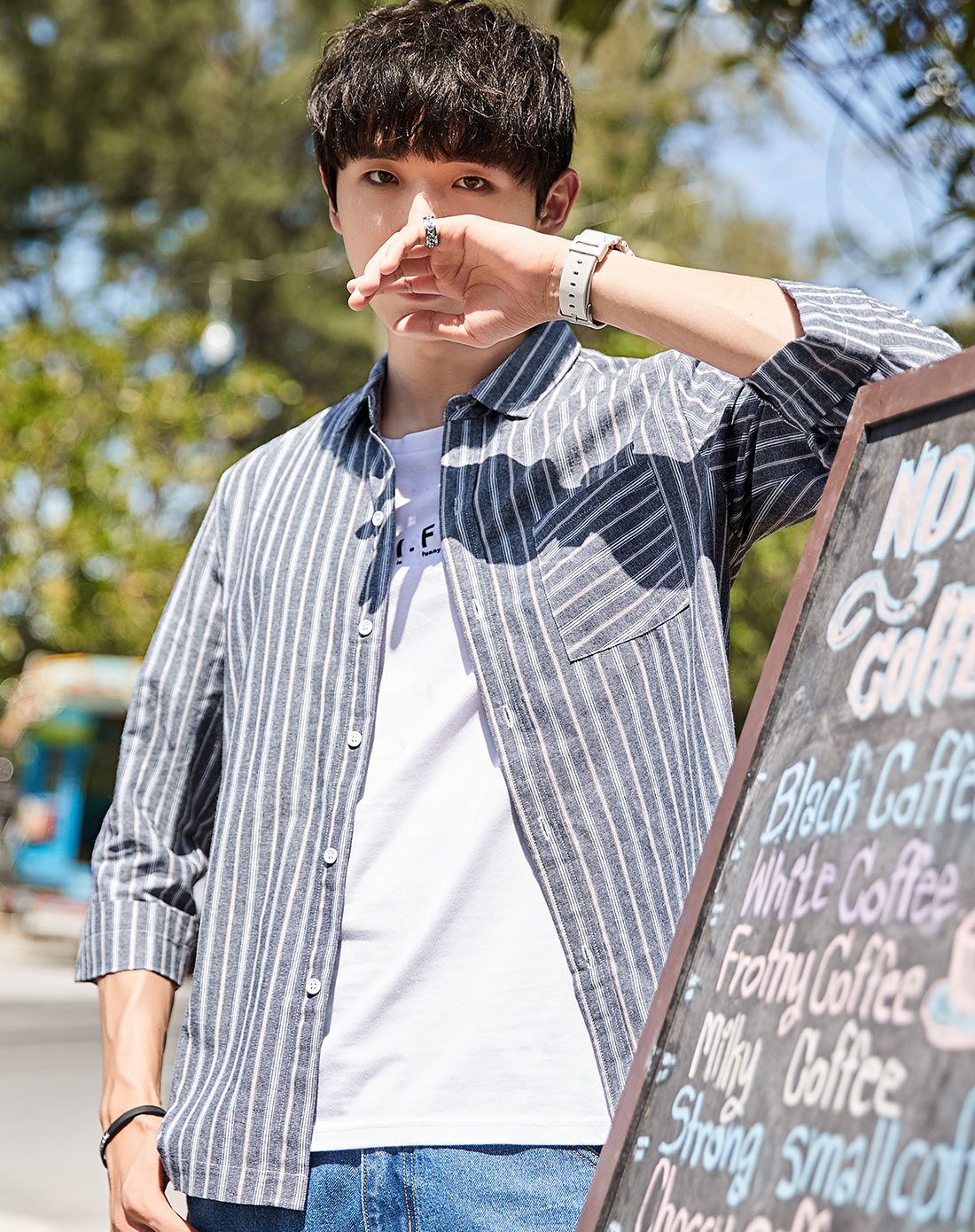 手慢无-衣品天成春夏新品购2018春夏装新款衬衫男生潮流韩版七分袖