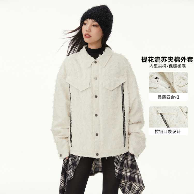 衣品天成 冬季国潮设计感棉服英式提花流苏厚款保暖夹棉棉衣夹克外套男女款