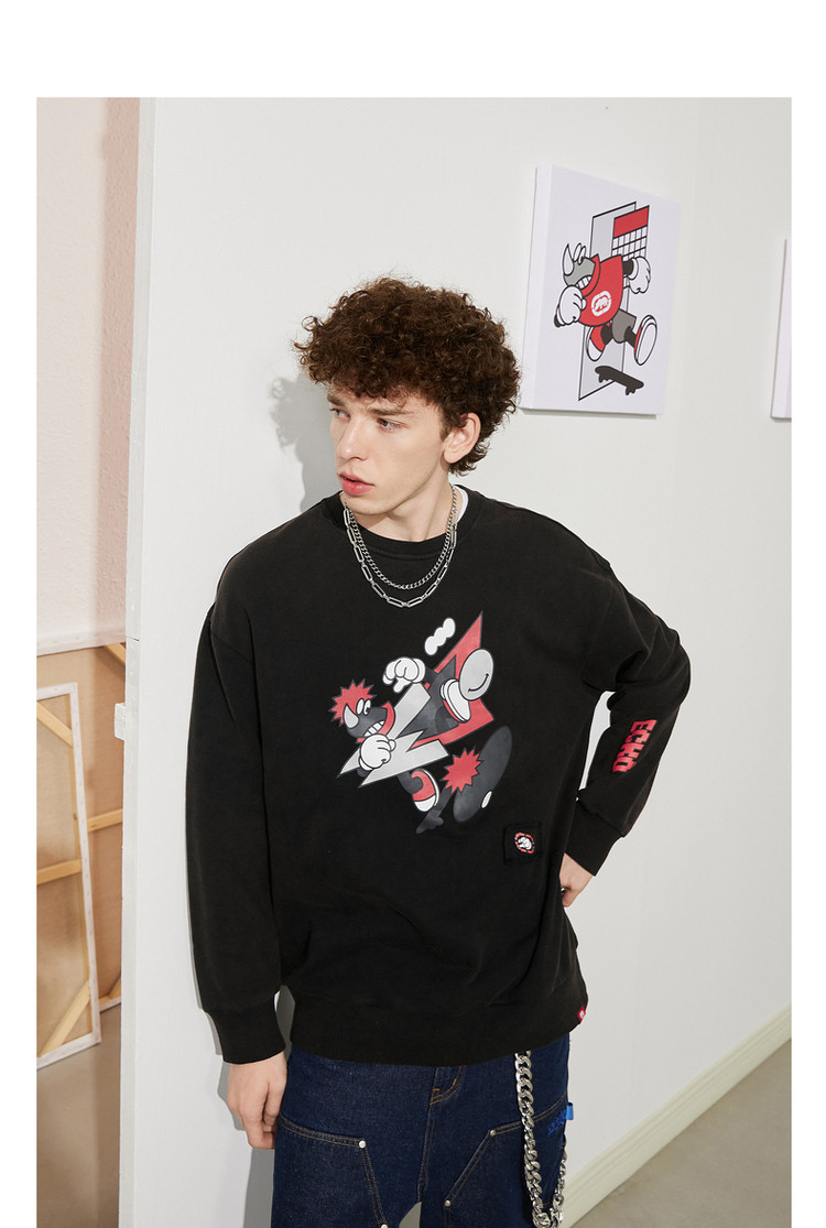grafflex联名犀牛21冬季新款水洗趣味胶印加绒卫衣男女